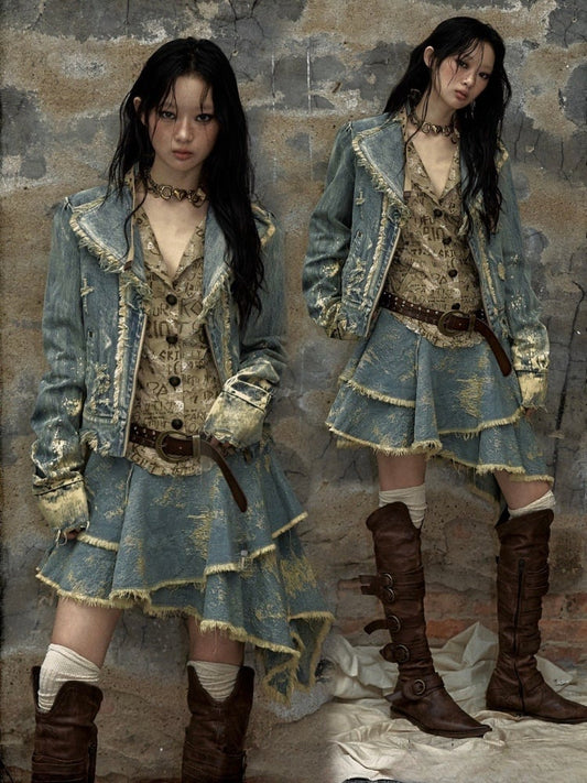 ヴィンテージパンクブルーウォッシュデニムジャケット