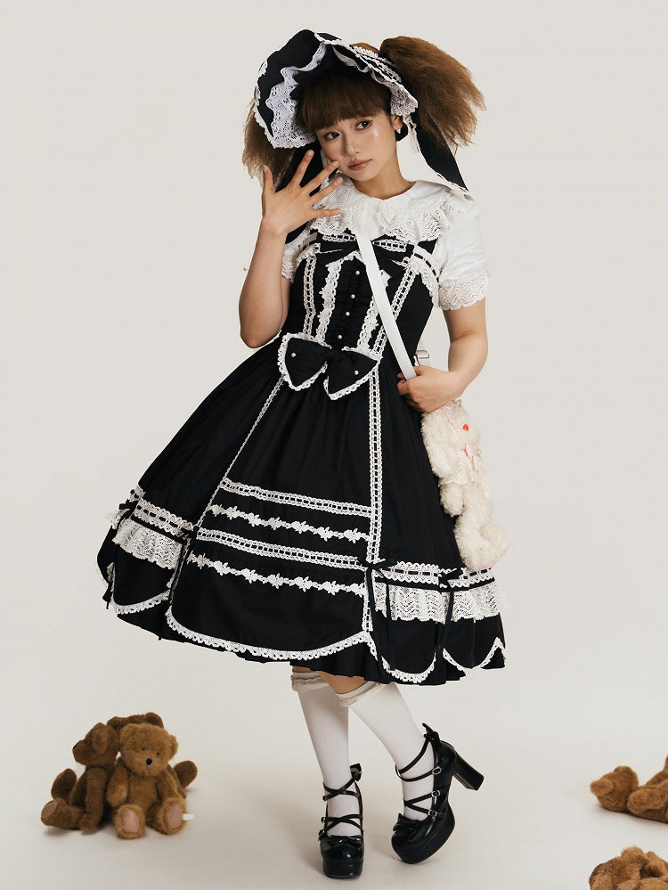 Trimmen Sie alten schwarzen Pullover Saum Schule Rand Kleid gewellten Rock Lolita