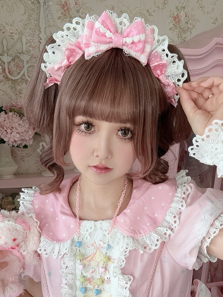 KC Polka-dot And Bowknot Lolita Pink Plaid Sweet Pattern Details