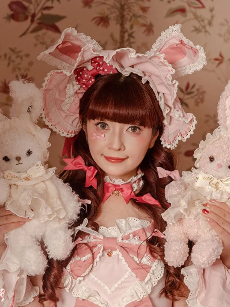 Bonnet / Lolita Ears Bunny Brown Sweet Pink Blue