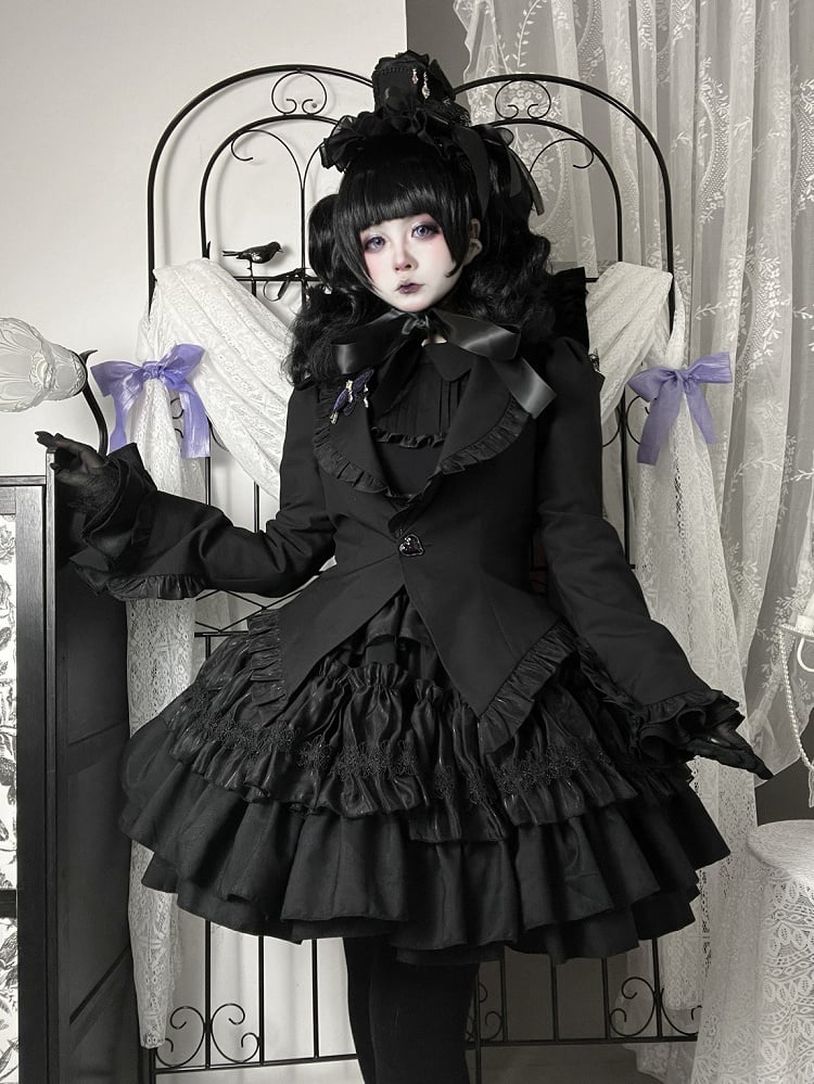 Black Gothic Lolita Butterfly Wings Shaped Hem Blazer