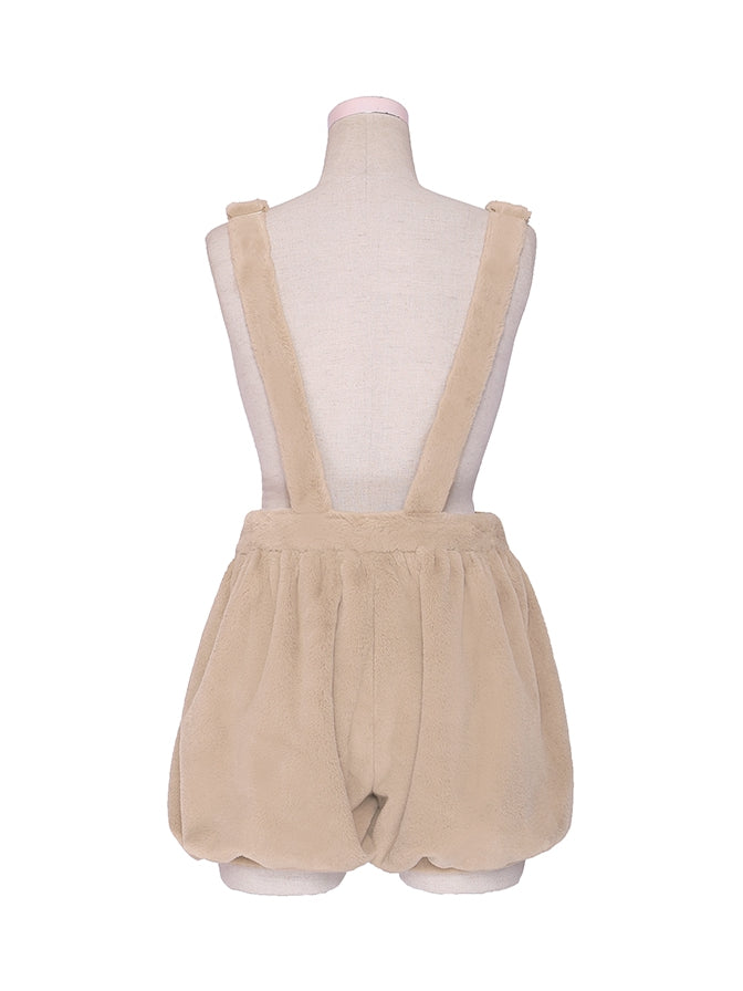 Kaffeefarbene, süße Teddybär-Kurzoverall-Shorts mit Schleifendetails