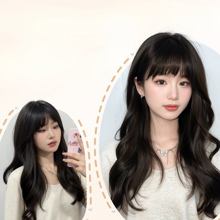 Bangs Length 60CM With Wavy Black Wig Air Tea
