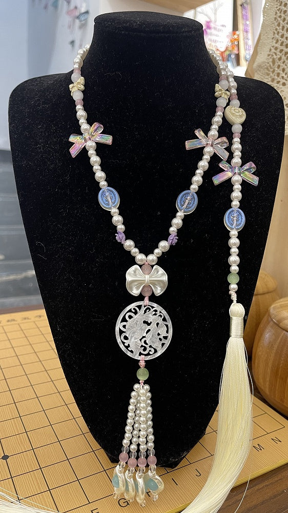 ロリータ ハンネックレス ビーズアクセサリー タッセル