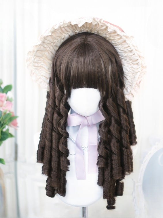 Roman Bangs 50-55CM Length With Wig Brown Curly Full