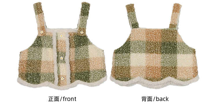 Gilet polaire à carreaux avec détails floraux verts et boutons
