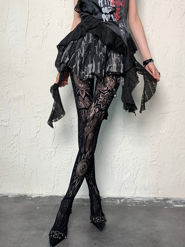Punk Hollow-out Tights Y2K Black Design