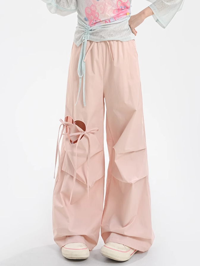 Blau/Rosa Hose mit weitem Bein und herzförmigem Ausschnitt und Kordelzug in der Taille