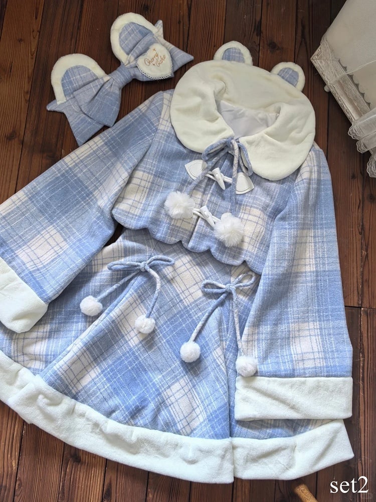 for Dress Blue Autumn and Paired with Embroidered Winter Coat Sweet Lolita Plaid Cherry