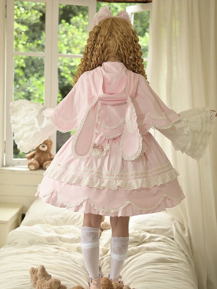 Ohren Hasen Umhang Rosa mit Kapuze