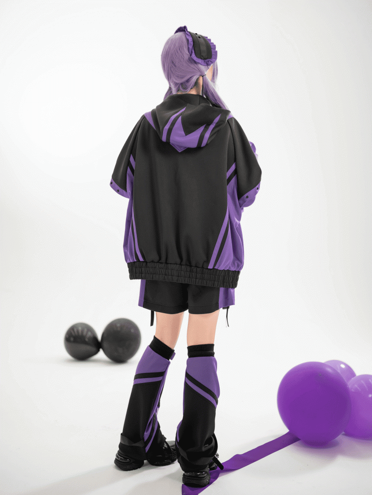 Black and Techwear Shorts Purple Colorblock