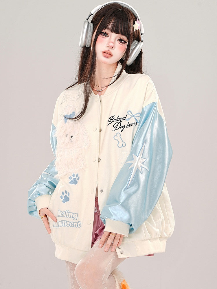 Blau/Rosa süße Welpen-Baseballjacke