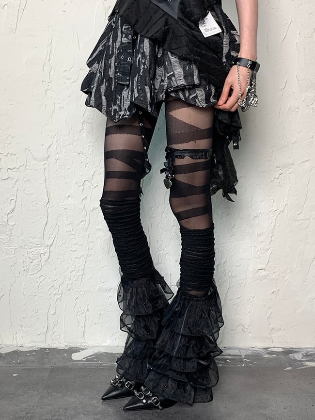 Crisscorss Tights Black Banded Y2K