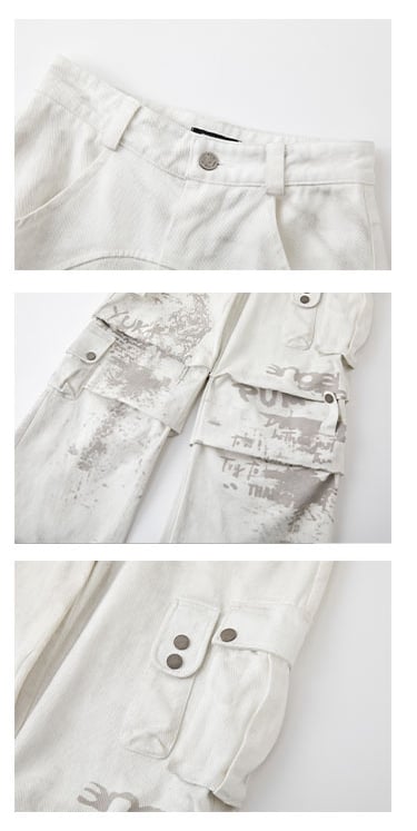Punk-Weiße Streetwear-Cargojeans mit weitem Bein