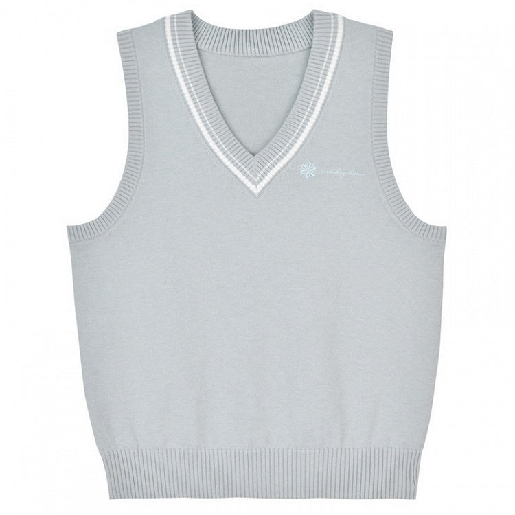Green V-Neck Preppy JK Uniform Knitted Vest Light