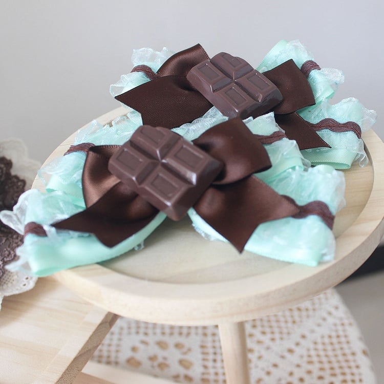 Trim GreenBrown Hairclips Decorated Chocolate Lace Bowknot