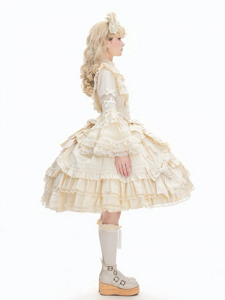 Layered Beige Blouse Ruffle Sleeves Neckline Bell