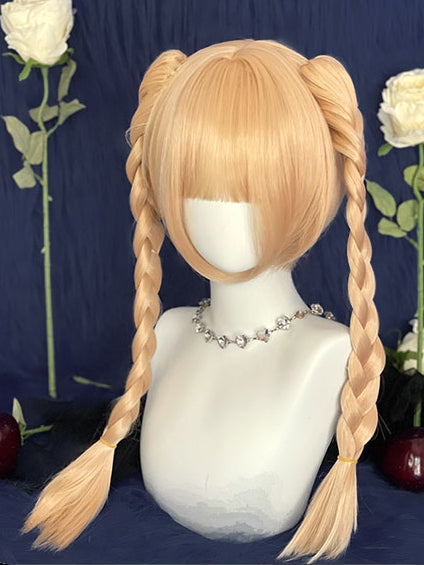 Claw Braided Ponytail Wig Bangs With Short 55CM Double Blonde Full Clips 30CM + Straight