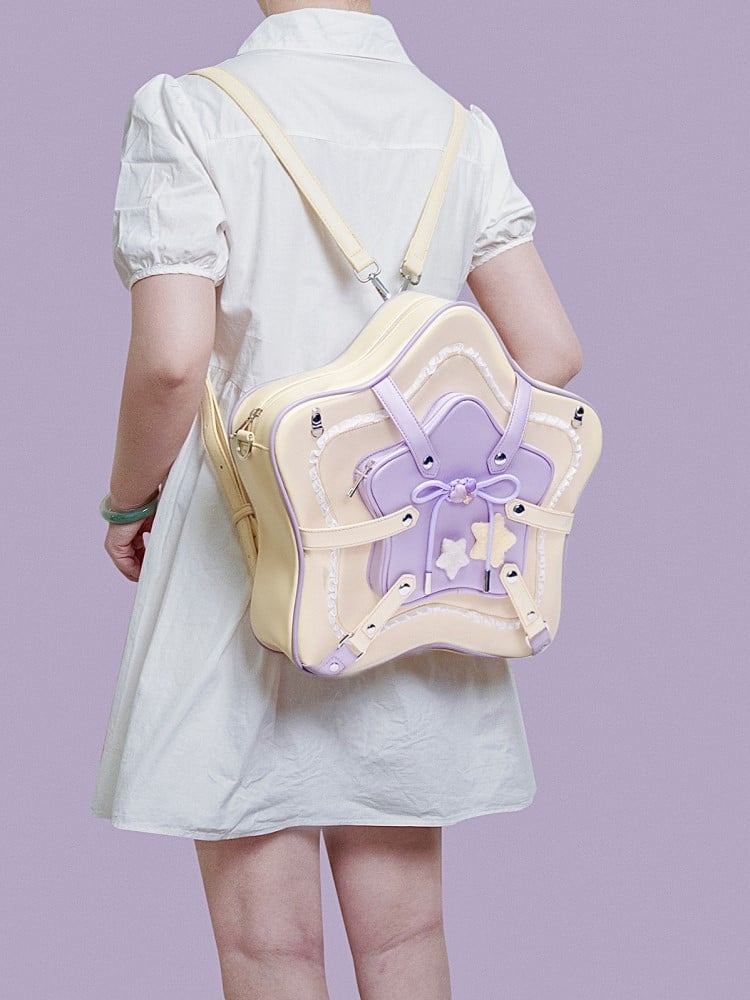 Design Yellow Purple Star With Charm 2-Way Kawaii Bag
