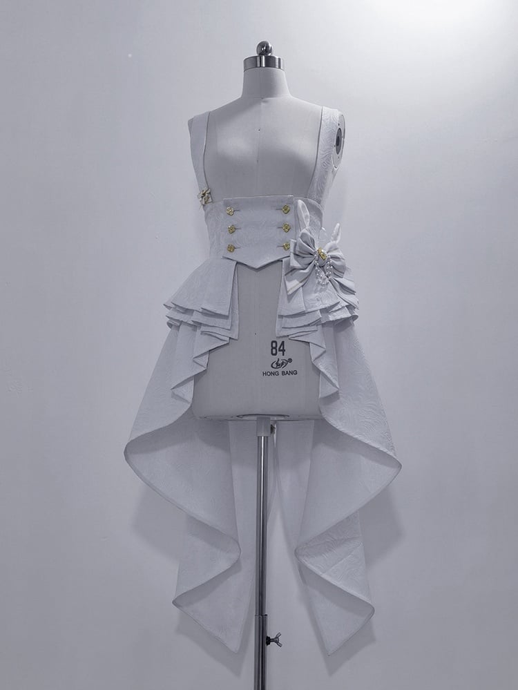 Theater Fashion Peplum Corset Hem Belt White Ouji Bunny Waist Cascading Pleated Flounce