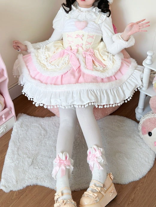 Trimming Yellow Autumn for Winter Sweet Lolita Plush and Dress