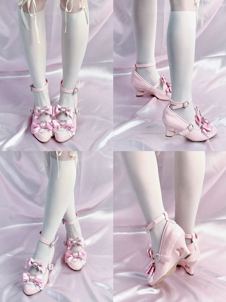 Mary Heart Wedge Fashion Gyaru Heels Kei Schuhe Pink Jirai Janes Light Cut-out