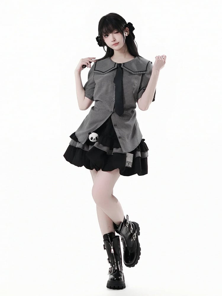 Elastic Plush Panda Bubble Skirt Waist with Card Black Holder
