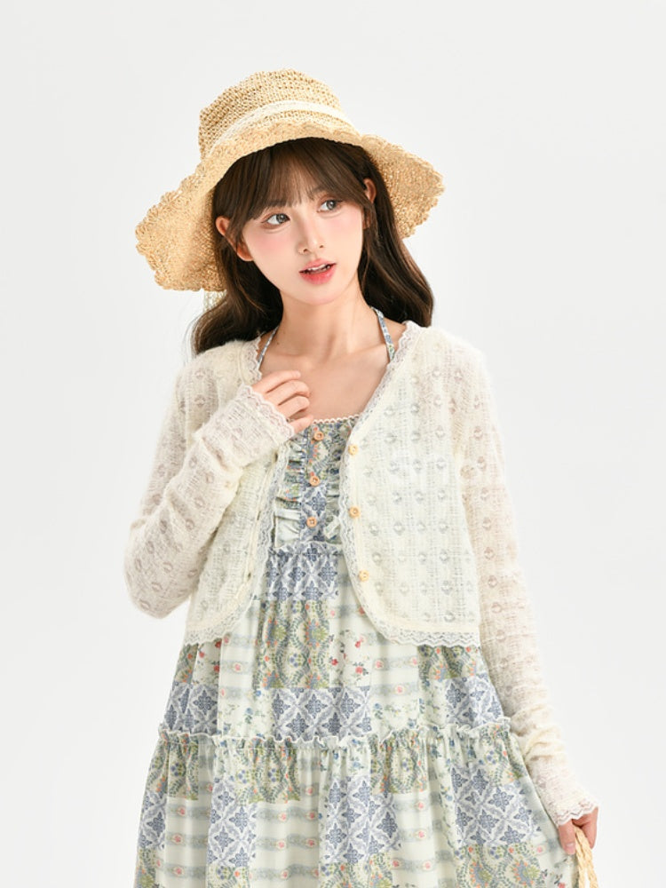 Sweet Creamy Yellow Lace Trim Cardigan