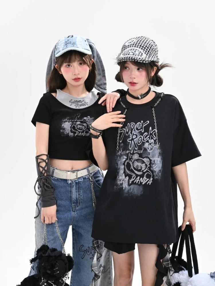 Version T-Shirt Y2K Black Graffiti Print Bittersweet Long/Short