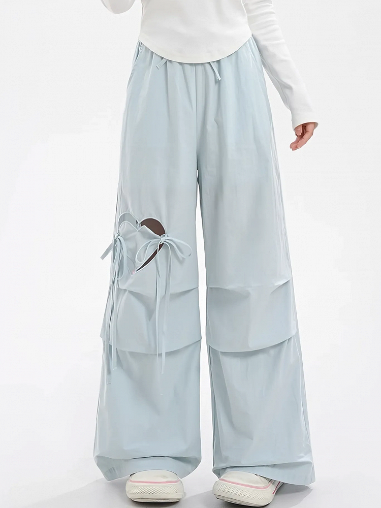 Blau/Rosa Hose mit weitem Bein und herzförmigem Ausschnitt und Kordelzug in der Taille