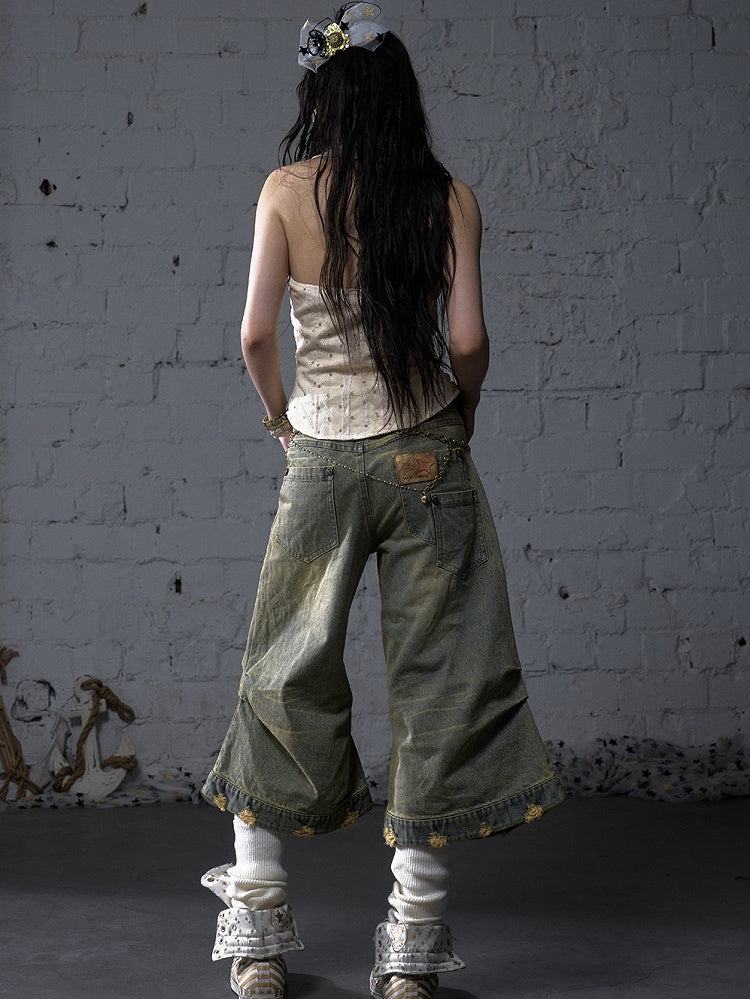 Angel Blue/Yellow Faded Wash Distressed Holes