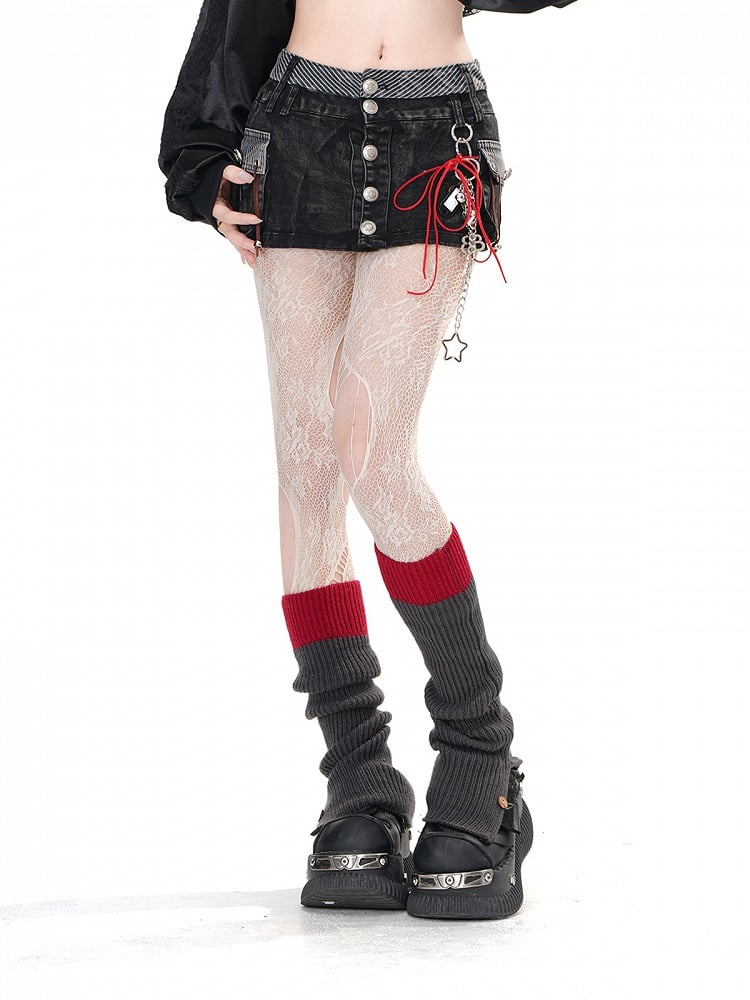 Black Denim Pockets Silver-tone Buttons Glamorous Slim-fitting Mini Skirt