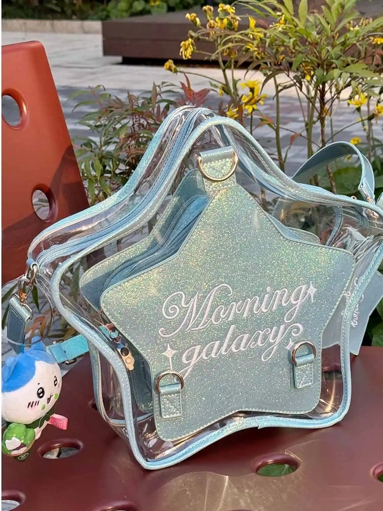 Star-shaped Ita Bag PU with Detachable Badge Blue Charm Set