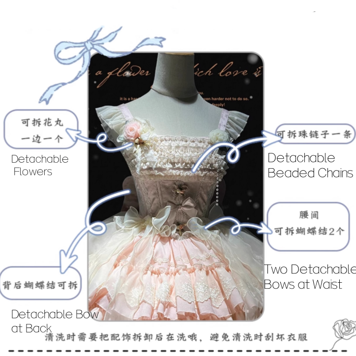 Accents Jacquard Blue Rosette Tiered Balletcore Sweet Lolita Dress Jumper Skirt Fabric
