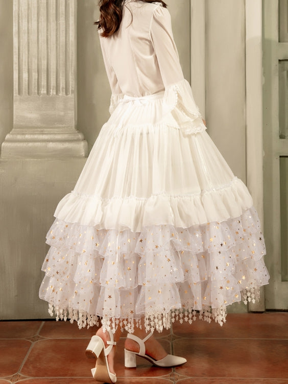 Length Fish-bone Glittering Stars Gorgeous White/Beige/Black Adjustable Petticoat