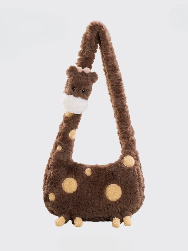Giraffe Plush Crossbody Brown Bag