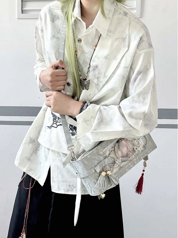 Floral Bag Silver Pattern Accent Style Bow PU Ita With Fringe Cheongsam