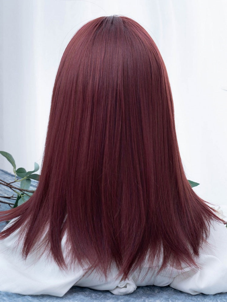 Reddish Brown Straight Synthetic Wig With Bangs