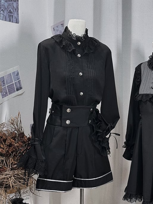 Shorts Straight-leg Black Ouji Waist Lolita High