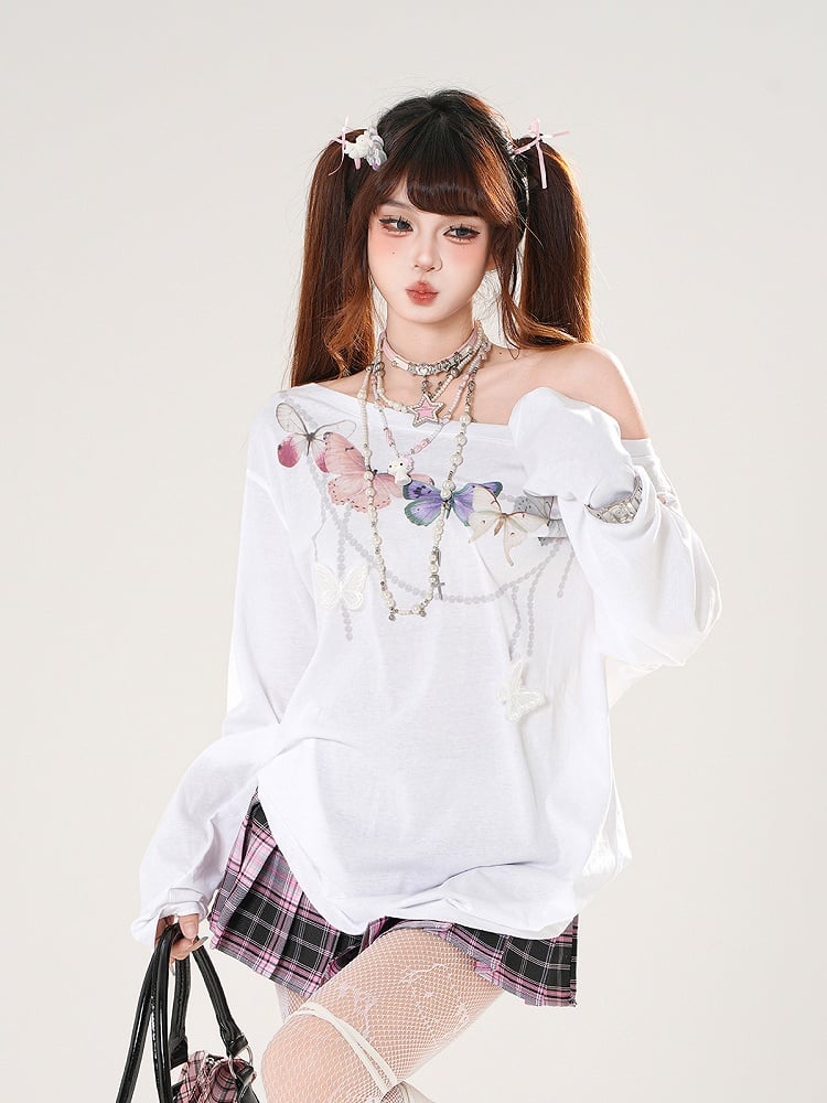 Back Cutout White/Pink Asymmetrical Detail Butterfly-shaped