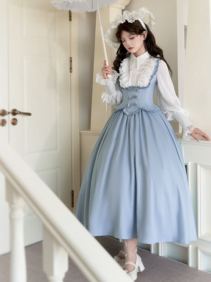 Classic Jumper Ruffle Bust Lolita Dress Under Trimming Skirt Edge Scalloped Elegant Blue