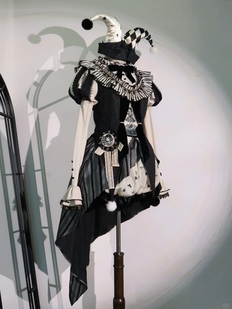 Full Lolita Circus Sleeves Black Set- Vibes Sweet and Puff White