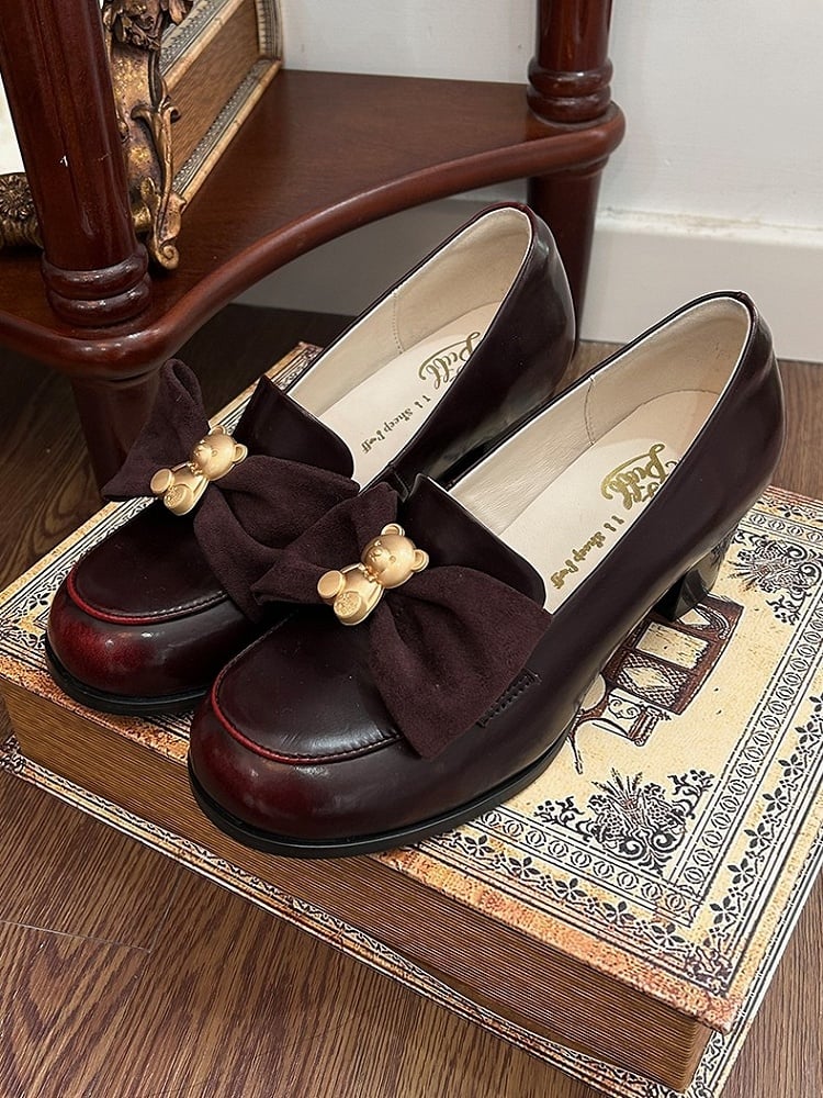 Decorated at Top Loafers Bear Red Bow Wine