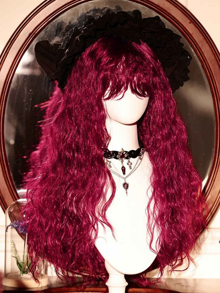 70CM Length Wavy With Bangs Wig Pink/Red
