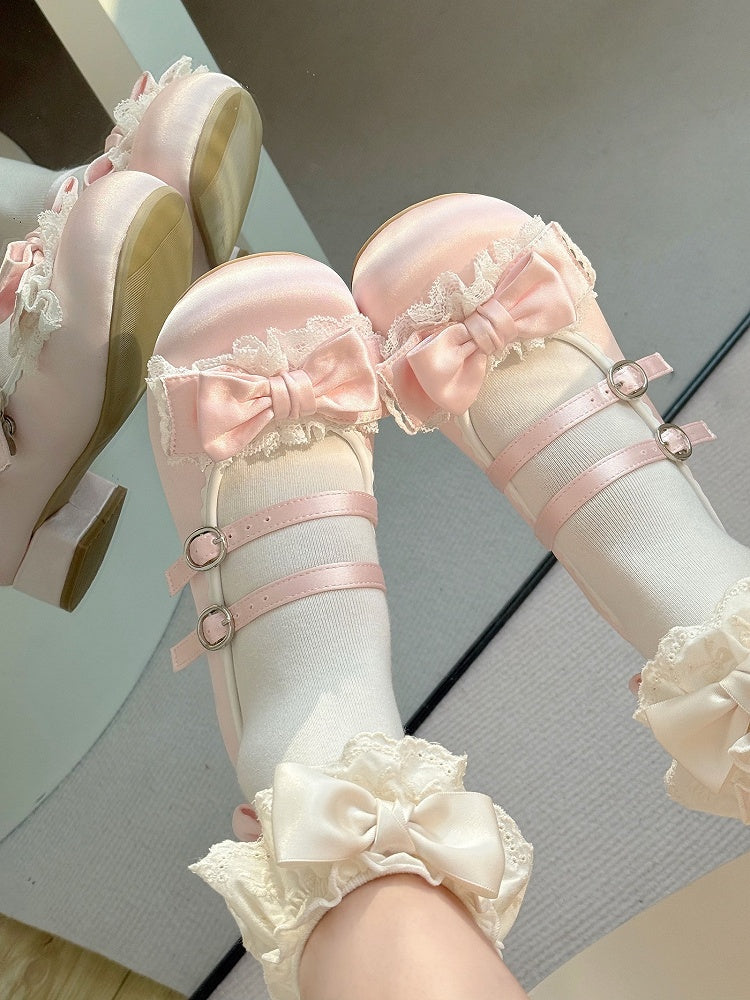 Pink Edging Ruffled Janes - Sweet Lolita Lace Mary