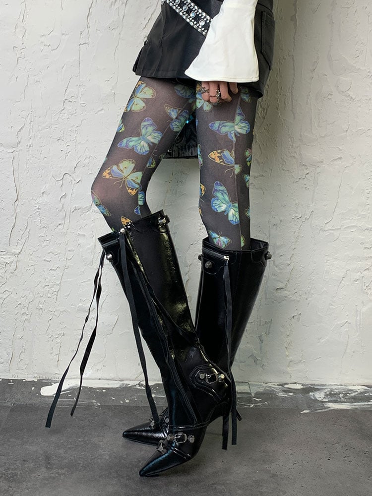 Punk Schwarze Y2K Schmetterlingsstrumpfhose