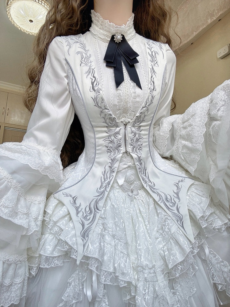 Weiße Ouji Lolita Weste mit wunderschönen Details