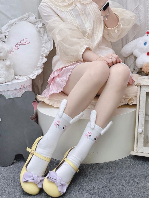 Calf With Socks White Bunny Print Ears