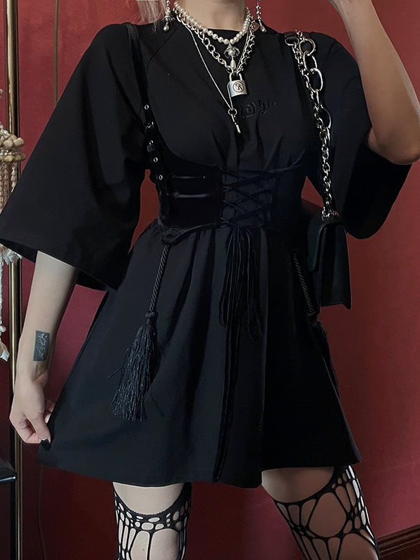 Oversized Dark mit Kleid Black Frenzy Tonal T-Shirt Stickerei