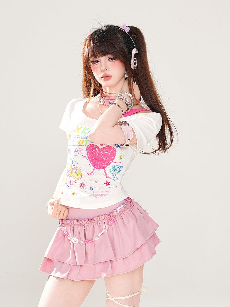 Tiered Mini Skirt Pink A-Line Glamorous